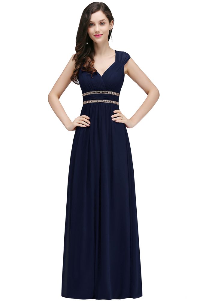 Stunning V-Neck Chiffon Sheath Long Evening Dresses