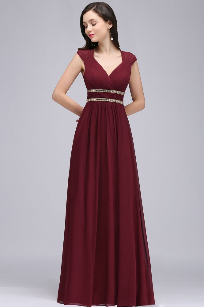 Stunning V-Neck Chiffon Sheath Long Evening Dresses