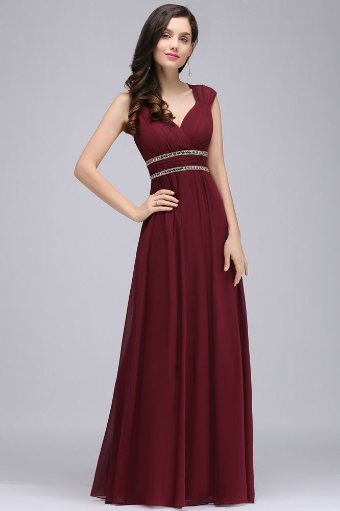 Stunning V-Neck Chiffon Sheath Long Evening Dresses