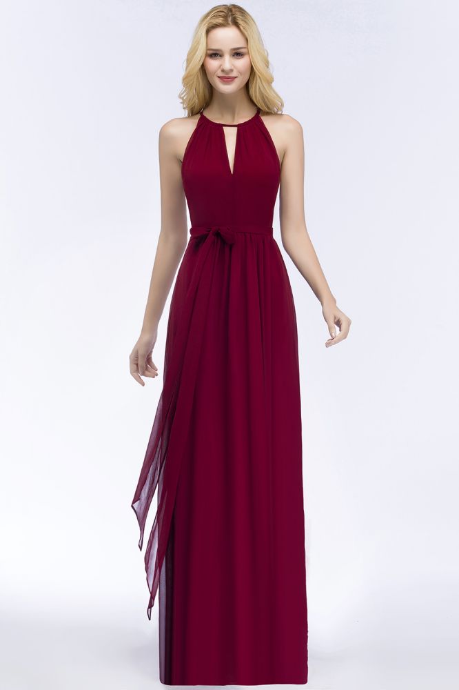 Beautiful A-Line Halter Floor Length Bridesmaid Dresses With Bow Sash