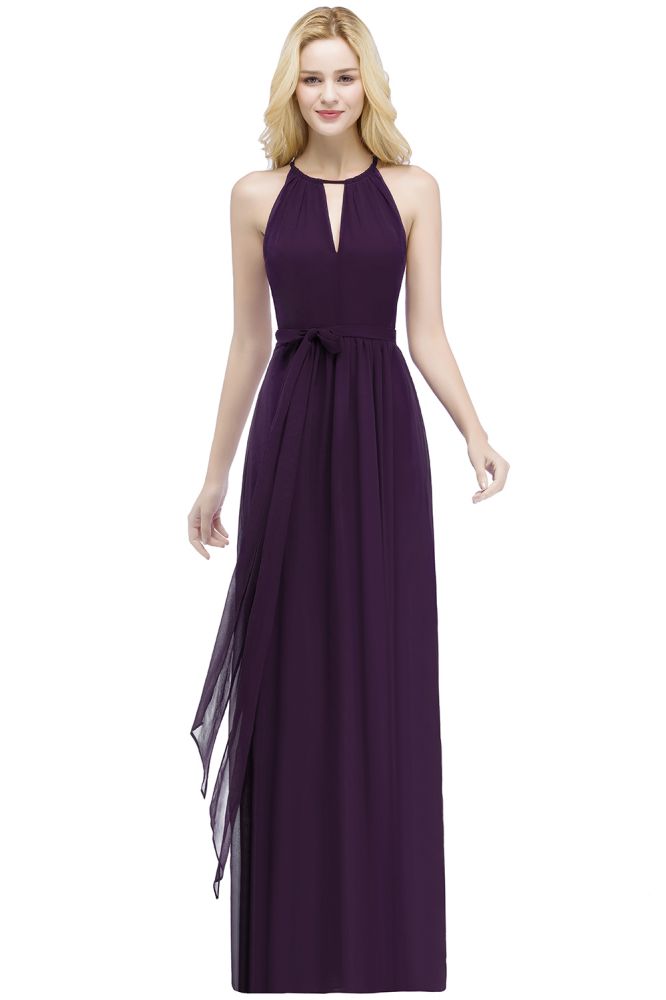 Beautiful A-Line Halter Floor Length Bridesmaid Dresses With Bow Sash