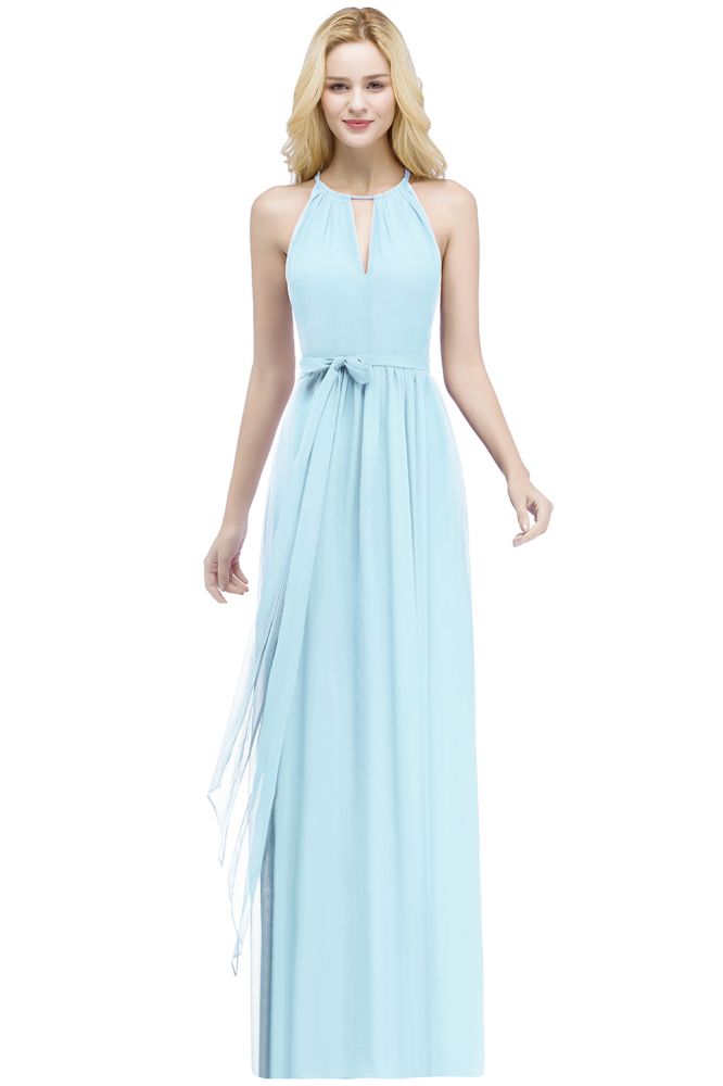 Beautiful A-Line Halter Floor Length Bridesmaid Dresses With Bow Sash