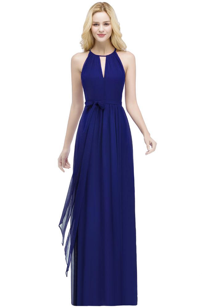 Beautiful A-Line Halter Floor Length Bridesmaid Dresses With Bow Sash