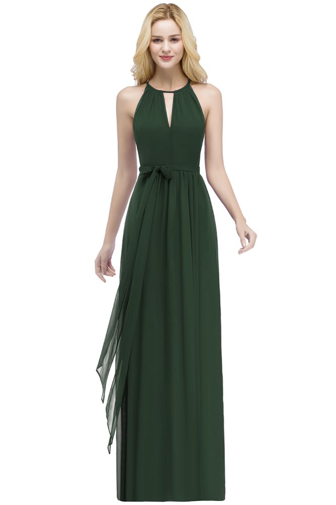 Beautiful A-Line Halter Floor Length Bridesmaid Dresses With Bow Sash