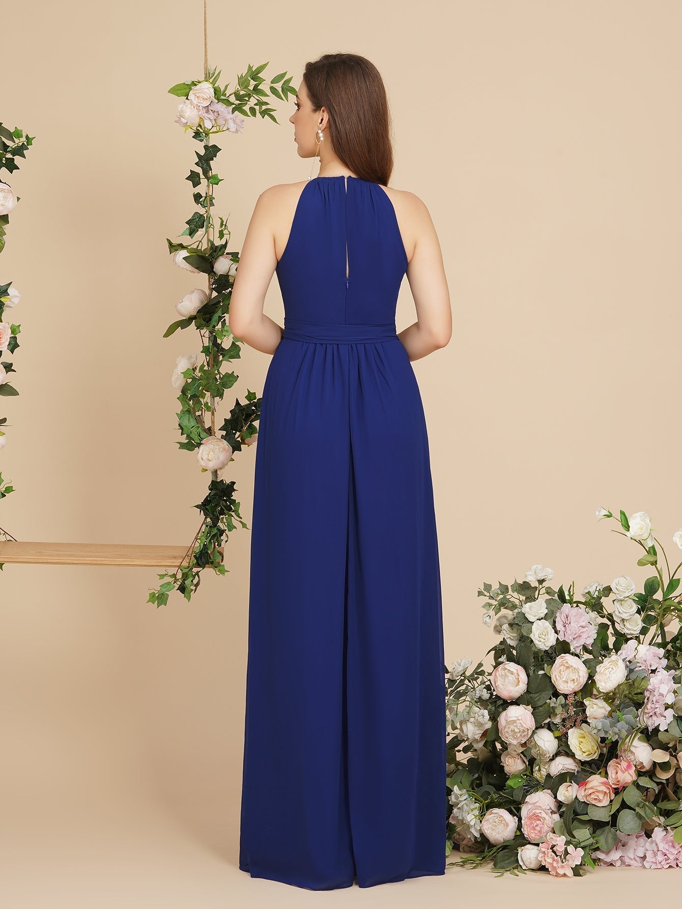 Beautiful A-Line Halter Floor Length Bridesmaid Dresses With Bow Sash