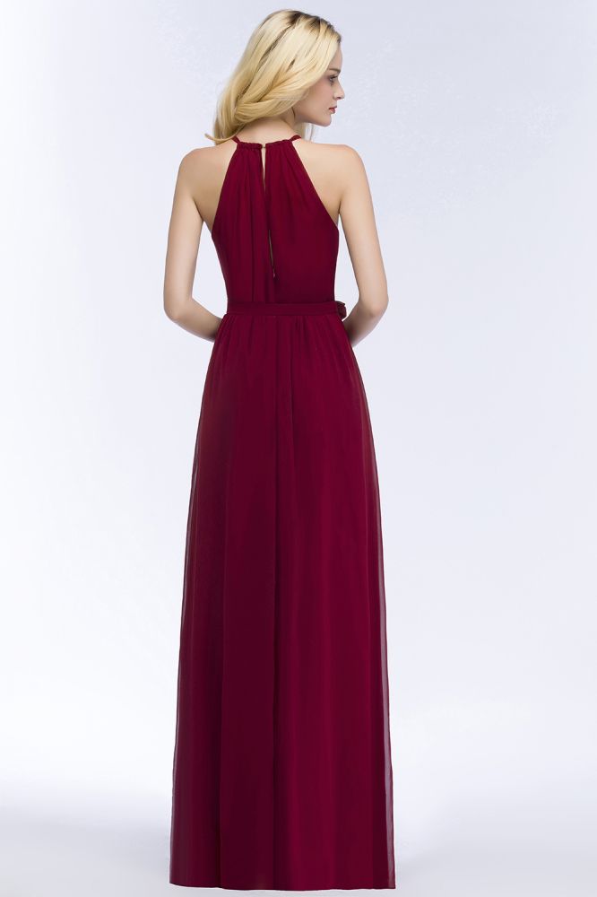 Beautiful A-Line Halter Floor Length Bridesmaid Dresses With Bow Sash