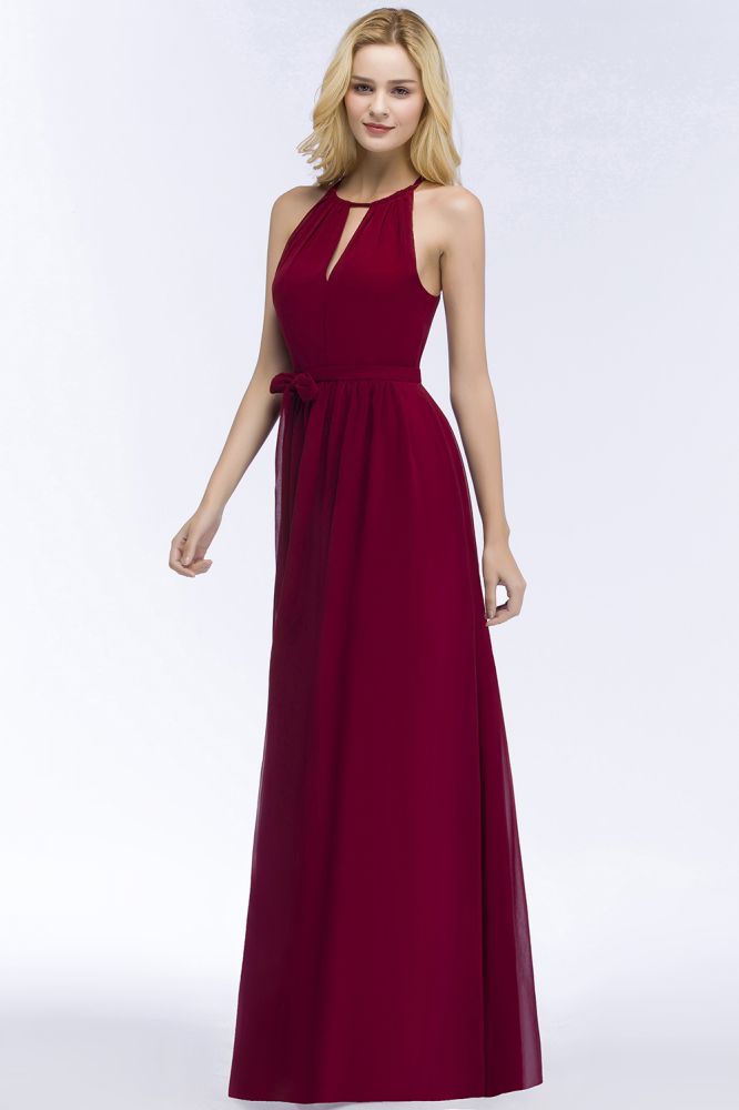 Beautiful A-Line Halter Floor Length Bridesmaid Dresses With Bow Sash