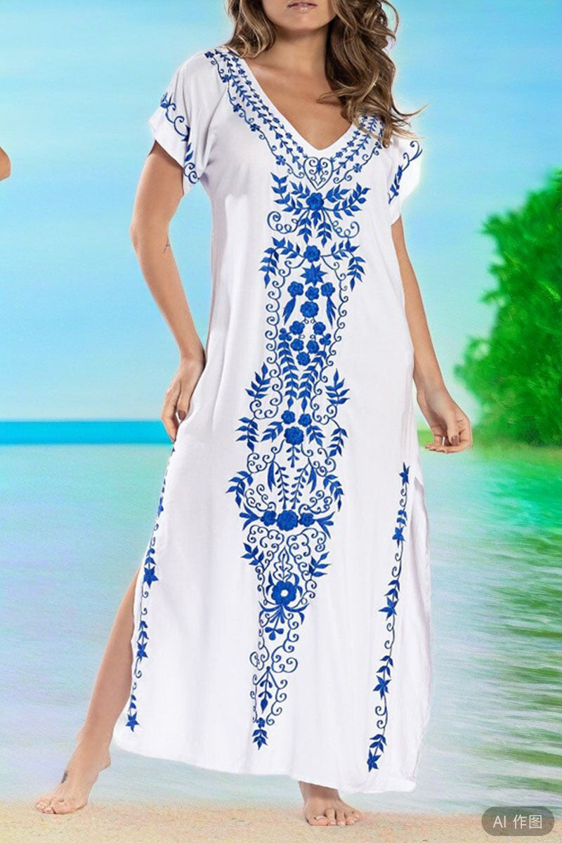 Beach Vacation Floral Embroidered Cover Up Dress