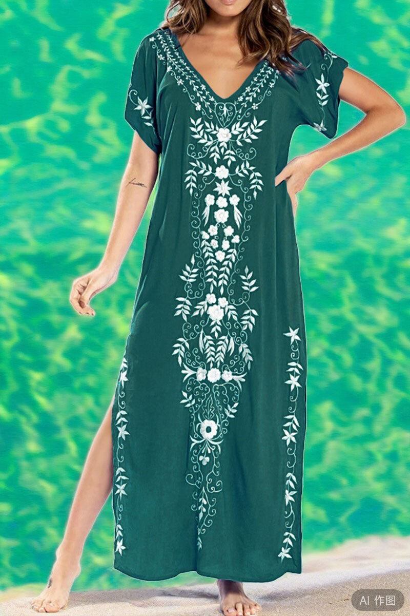 Beach Vacation Floral Embroidered Cover Up Dress