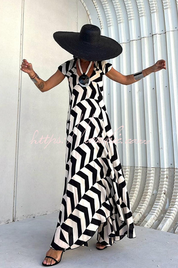 Fresh Breeze Ethnic Unique Print Ruffle Sleeve A-line Maxi Dress - Fashionpara