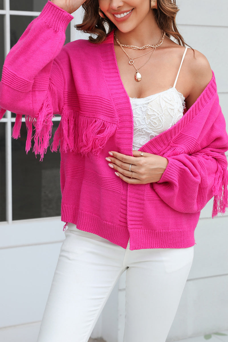 Cropped Solid Color Fringe Cardigan Sweater