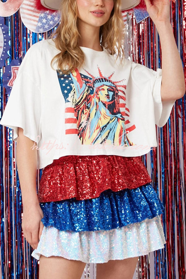 Independence Day Statue of Liberty Graphic Loose Top T-shirt