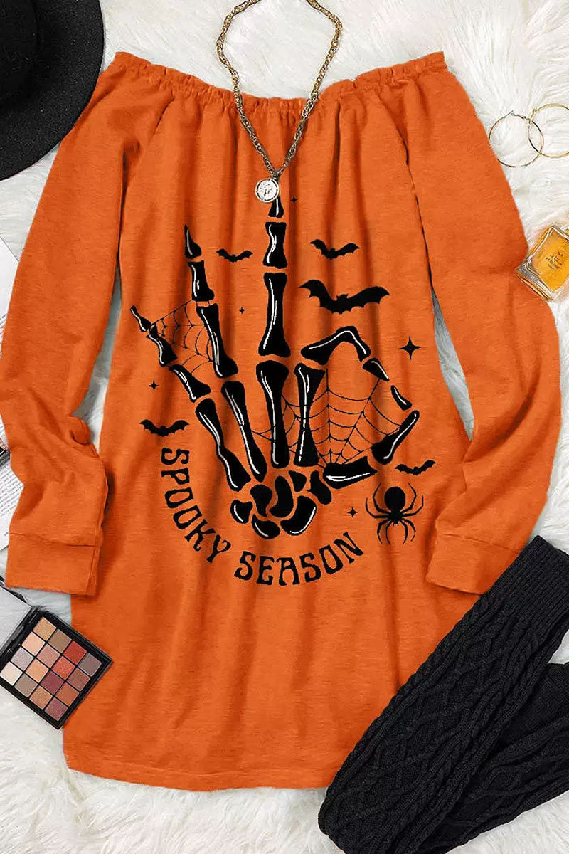 Halloween Spooky Season Skeleton Hand Spider Bat Sweatshirt Dress