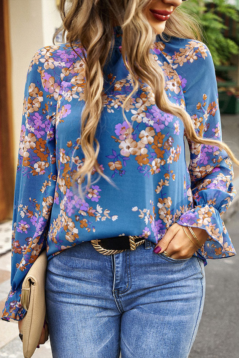 Floral Half Turtleneck Long Sleeve Shirt