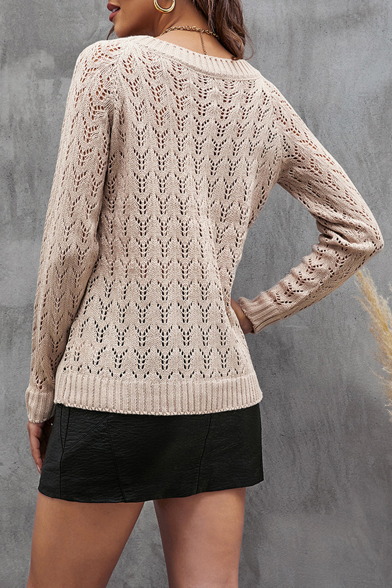 O Neck Hollow Out Knit Sweater