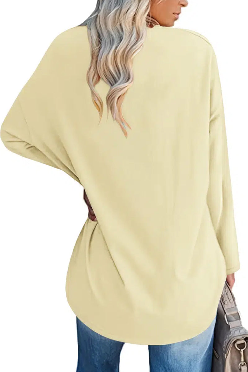 V-Neck Solid Color Oversized Top