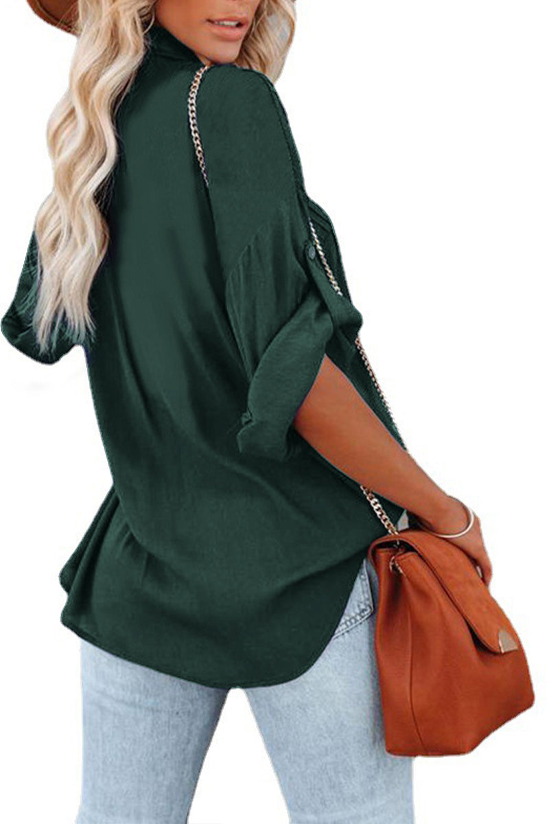 Solid Color Pocket Long Sleeve Shirt