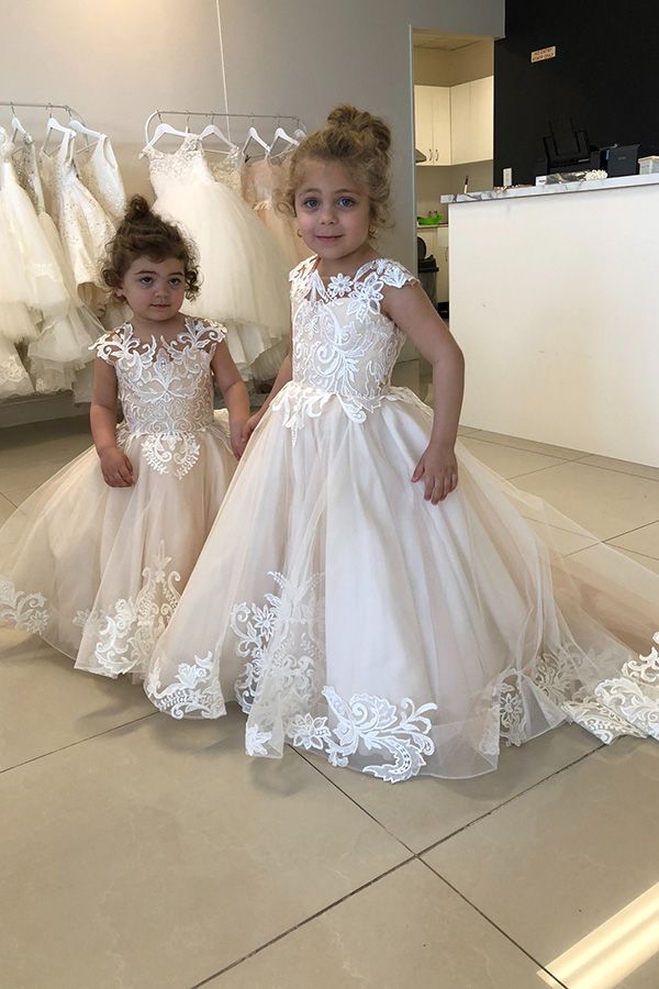 Cap Sleeves Appliques Flower Girl Dress - Fashionpara