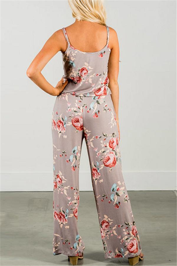 Casual Lace Up Floral Print Jumpsuit - Fashionpara