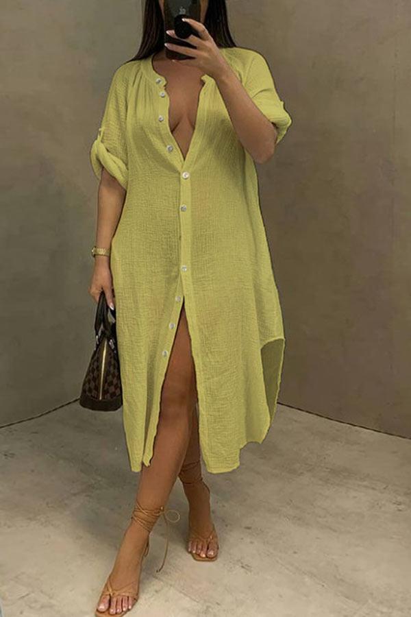 Casual Loose Shirt Solid Color Dress