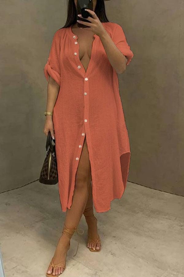 Casual Loose Shirt Solid Color Dress