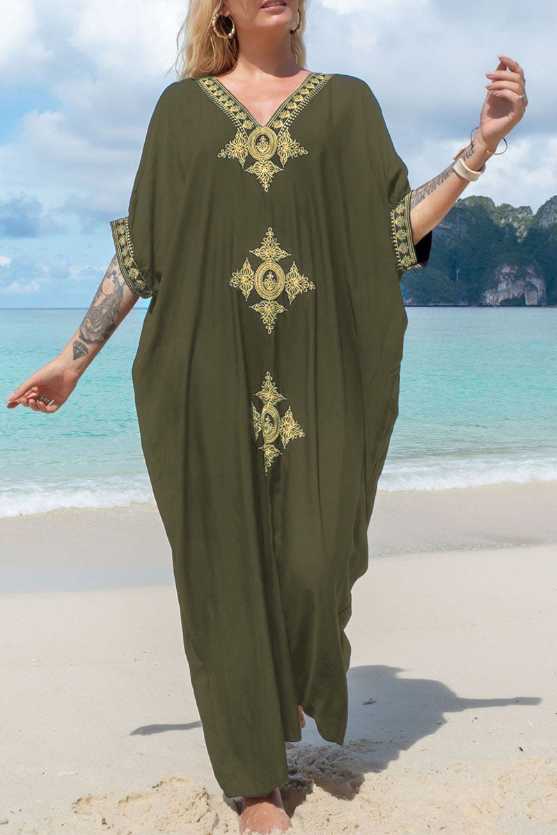 Beach Vacation Gold Embroidered Cover Up Dress