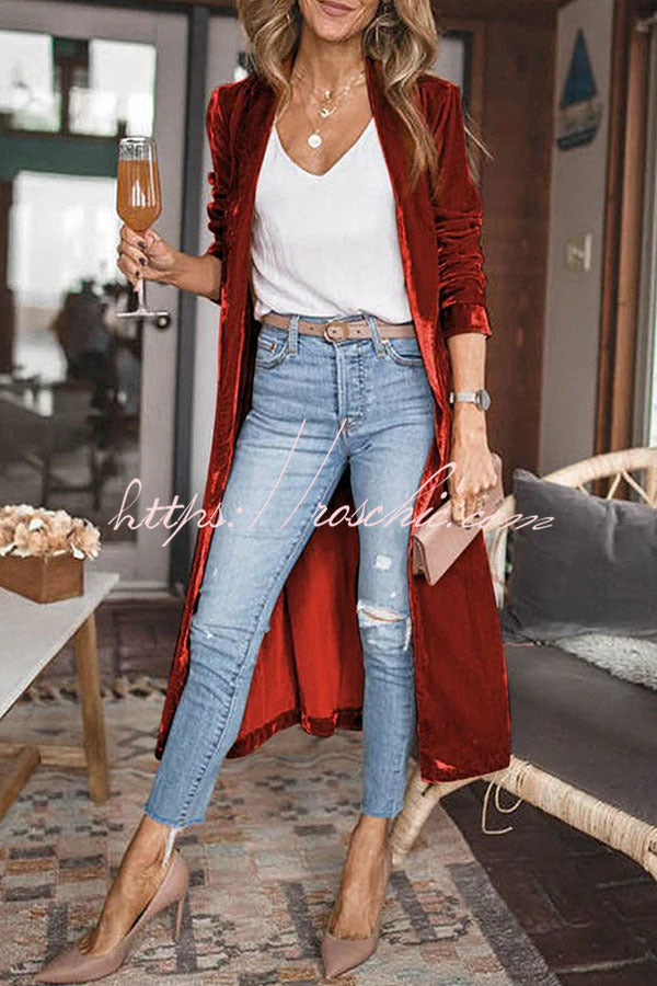 Like Royal Velvet Long Sleeve Pocket Drape Jacket