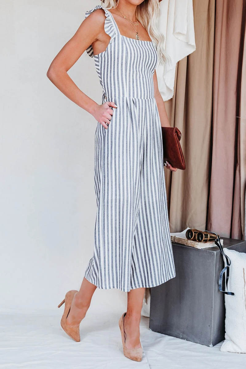 Flip Side Pocketed Striped Ruffle Jumpsuit