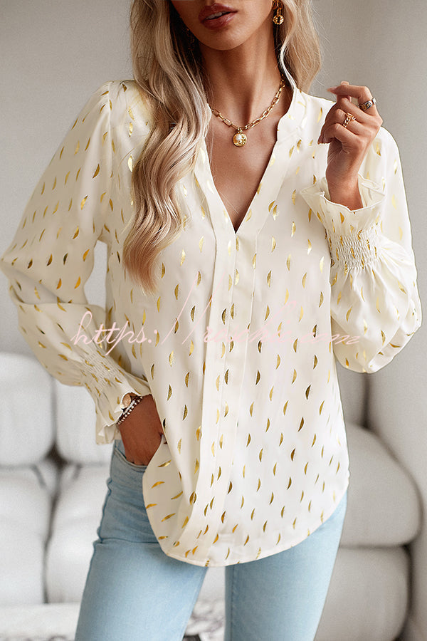 Printed V Neck Pullover Long Sleeved Shirt