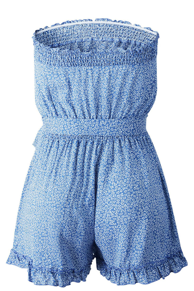 Smocked Floral Strapless Romper