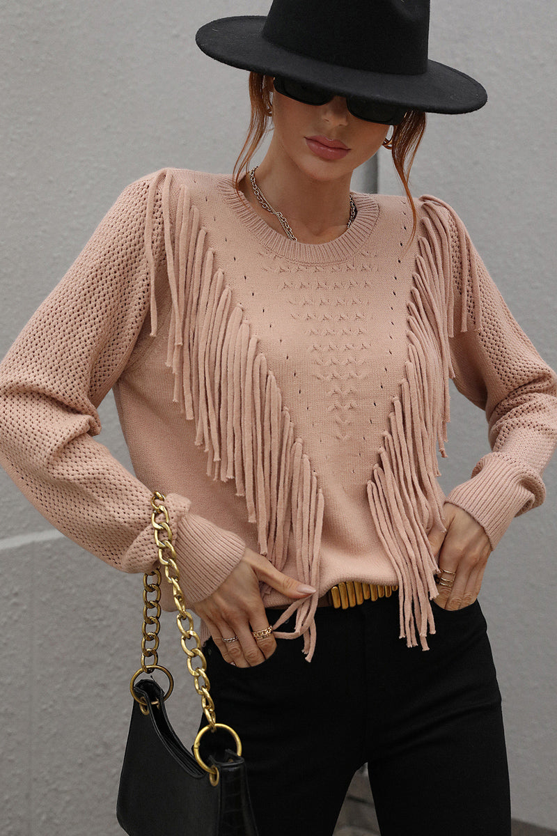 O Neck Tassel Design Sweater