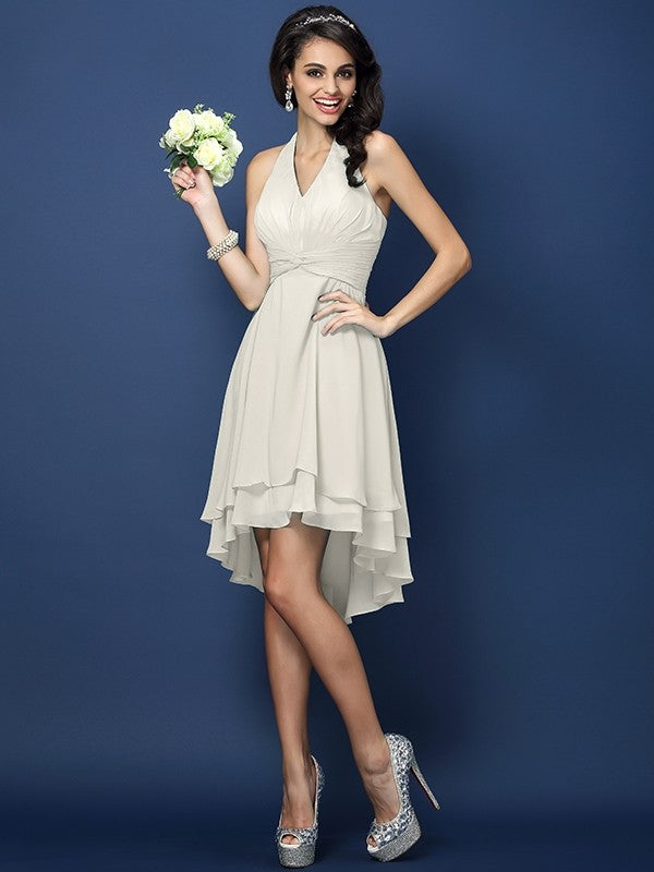 Charming Halter Pleats Sleeveless Short Chiffon Bridesmaid Dresses