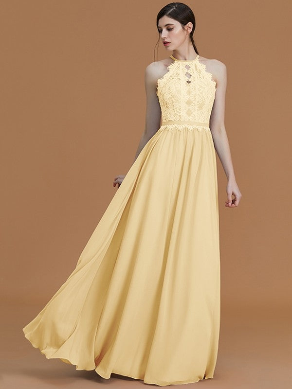 Charming Halter Sleeveless Lace Chiffon Bridesmaid Dresses