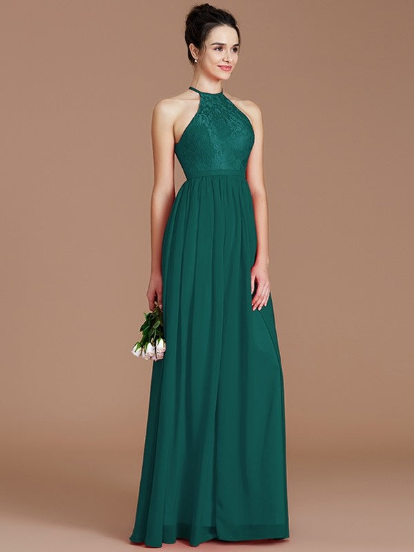 Charming Halter Sleeveless Lace Chiffon Bridesmaid Dresses