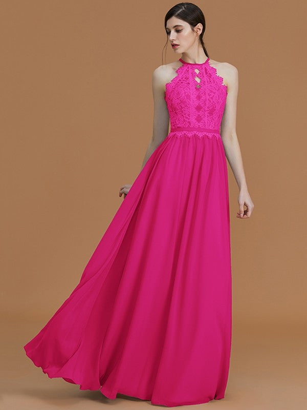 Charming Halter Sleeveless Lace Chiffon Bridesmaid Dresses