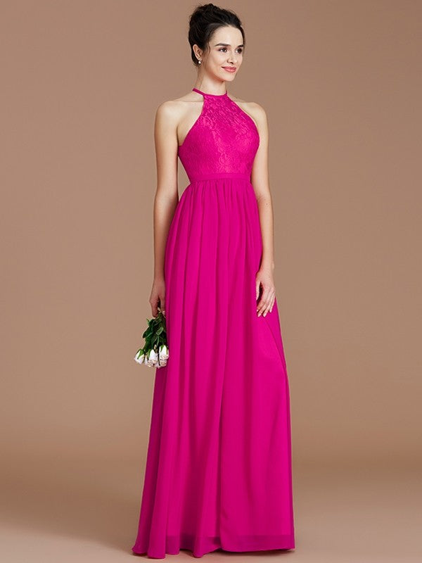 Charming Halter Sleeveless Lace Chiffon Bridesmaid Dresses