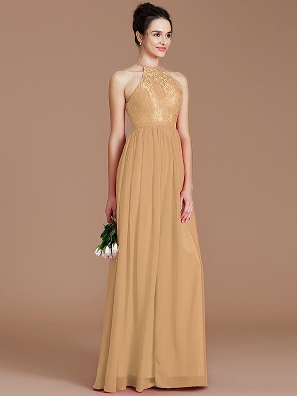 Charming Halter Sleeveless Lace Chiffon Bridesmaid Dresses