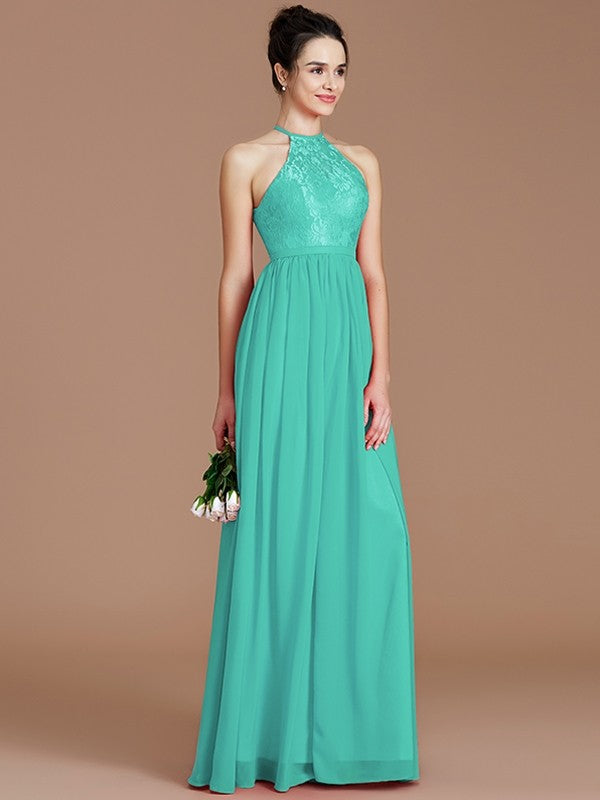 Charming Halter Sleeveless Lace Chiffon Bridesmaid Dresses