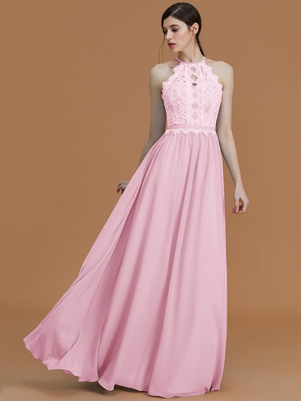 Charming Halter Sleeveless Lace Chiffon Bridesmaid Dresses