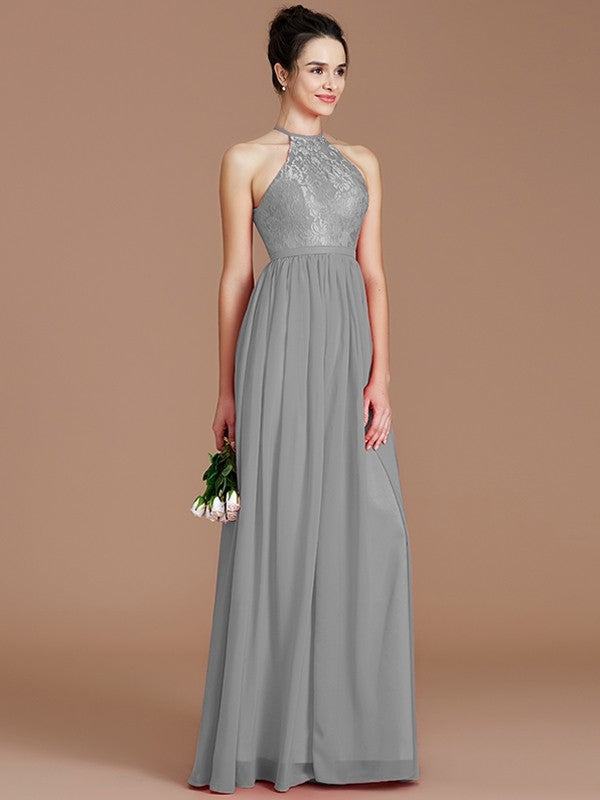 Charming Halter Sleeveless Lace Chiffon Bridesmaid Dresses