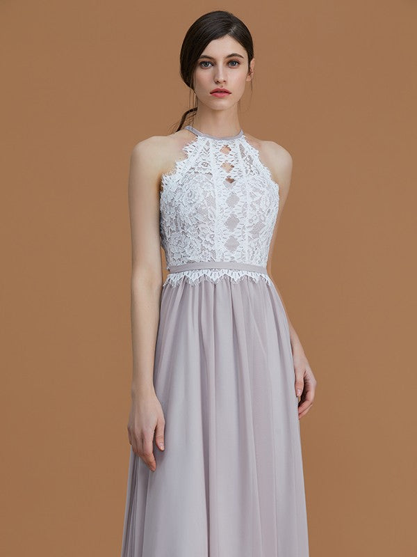 Charming Halter Sleeveless Lace Chiffon Bridesmaid Dresses