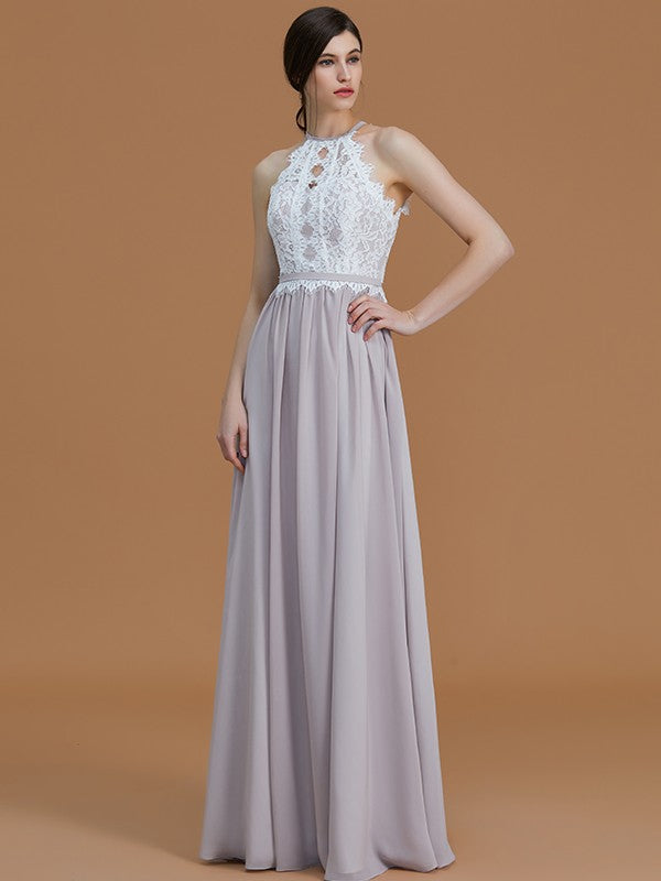 Charming Halter Sleeveless Lace Chiffon Bridesmaid Dresses