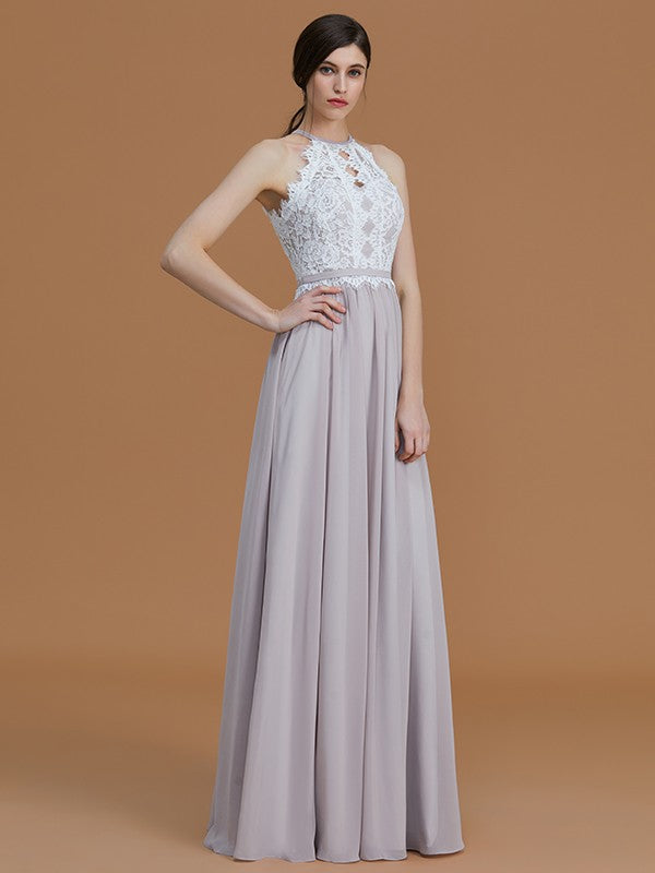 Charming Halter Sleeveless Lace Chiffon Bridesmaid Dresses