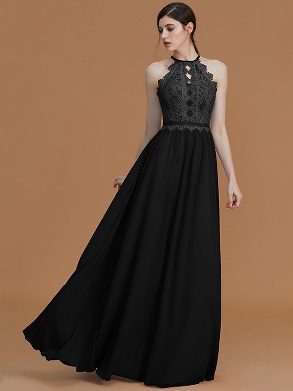 Charming Halter Sleeveless Lace Chiffon Bridesmaid Dresses