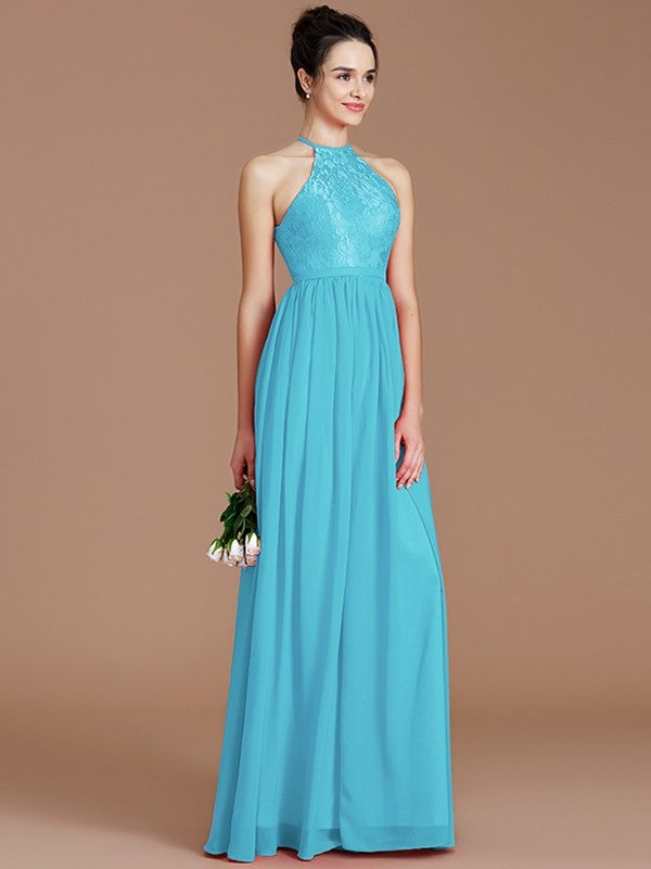 Charming Halter Sleeveless Lace Chiffon Bridesmaid Dresses