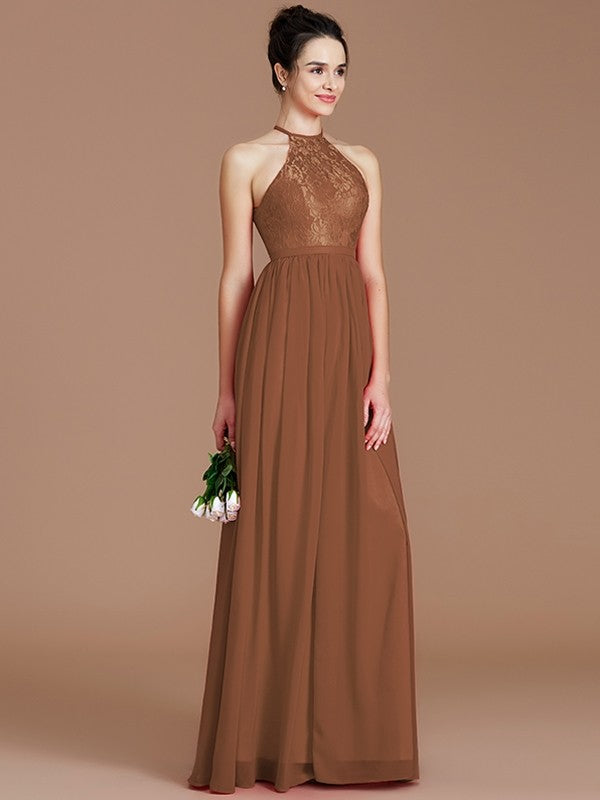 Charming Halter Sleeveless Lace Chiffon Bridesmaid Dresses