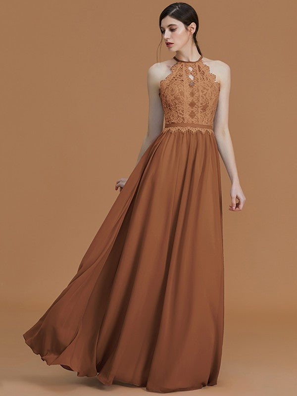 Charming Halter Sleeveless Lace Chiffon Bridesmaid Dresses