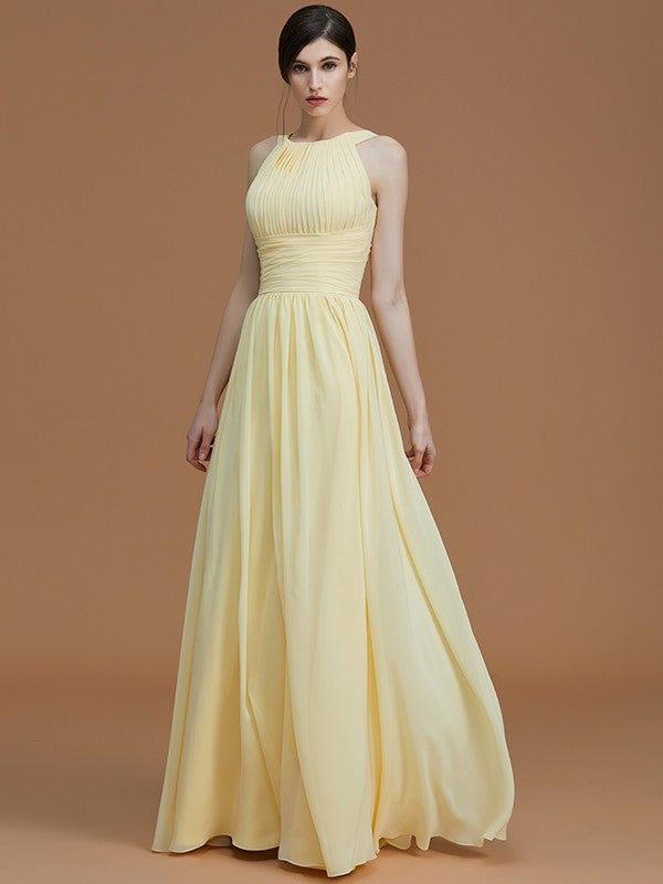 Charming Halter Sleeveless Ruched Chiffon Bridesmaid Dresses