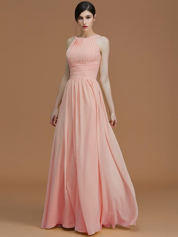 Charming Halter Sleeveless Ruched Chiffon Bridesmaid Dresses