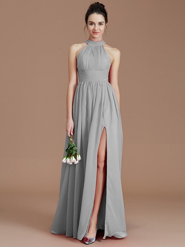 Charming Halter Sleeveless Ruched Chiffon Bridesmaid Dresses